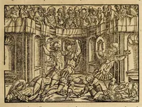 Picture 5 of 17 from Titi Livii Patavini Romanæ historiæ principis libri omnes qvotqvot ad nostram ætatem peruenerunt : vna cvm doctissimorvm virorvm in eos lucubrationibus, post omnes aliorum editiones, summa fide ac diligentia, & veterum & recentiorum exemplarium collatione nunc denuo recogniti, plurimusq[ue] in locis castigati, & artificiosis picturis, præcipuas historias aptè representantibus, exornati, inq[ue] duos tomos distributi, quibus quæ contineantur, post præfationem patebit : cum indice copiosissimo (1578), leaf 57