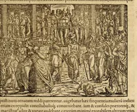 An illustration from Titi Livii Patavini Romanæ historiæ principis libri omnes qvotqvot ad nostram ætatem peruenerunt : vna cvm doctissimorvm virorvm in eos lucubrationibus, post omnes aliorum editiones, summa fide ac diligentia, & veterum & recentiorum exemplarium collatione nunc denuo recogniti, plurimusq[ue] in locis castigati, & artificiosis picturis, præcipuas historias aptè representantibus, exornati, inq[ue] duos tomos distributi, quibus quæ contineantur, post præfationem patebit : cum indice copiosissimo (1578)