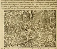 An illustration from Titi Livii Patavini Romanæ historiæ principis libri omnes qvotqvot ad nostram ætatem peruenerunt : vna cvm doctissimorvm virorvm in eos lucubrationibus, post omnes aliorum editiones, summa fide ac diligentia, & veterum & recentiorum exemplarium collatione nunc denuo recogniti, plurimusq[ue] in locis castigati, & artificiosis picturis, præcipuas historias aptè representantibus, exornati, inq[ue] duos tomos distributi, quibus quæ contineantur, post præfationem patebit : cum indice copiosissimo (1578)
