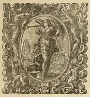 An illustration from Titi Livii Patavini Romanæ historiæ principis libri omnes qvotqvot ad nostram ætatem peruenerunt : vna cvm doctissimorvm virorvm in eos lucubrationibus, post omnes aliorum editiones, summa fide ac diligentia, & veterum & recentiorum exemplarium collatione nunc denuo recogniti, plurimusq[ue] in locis castigati, & artificiosis picturis, præcipuas historias aptè representantibus, exornati, inq[ue] duos tomos distributi, quibus quæ contineantur, post præfationem patebit : cum indice copiosissimo (1578)