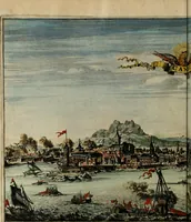 An illustration from Tooneel des oorlogs, opgerecht in de Vereenigde Nederlanden : door de wapenen van de koningen van Vrankryk en Engeland, Keulsche en Munstersche Bisschoppen : tegen de Staten der Vereenigde Nederlanden, en hare geallieerden ... (1675)