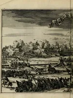 An illustration from Tooneel des oorlogs, opgerecht in de Vereenigde Nederlanden : door de wapenen van de koningen van Vrankryk en Engeland, Keulsche en Munstersche Bisschoppen : tegen de Staten der Vereenigde Nederlanden, en hare geallieerden ... (1675)