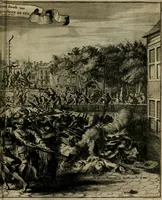 An illustration from Tooneel des oorlogs, opgerecht in de Vereenigde Nederlanden : door de wapenen van de koningen van Vrankryk en Engeland, Keulsche en Munstersche Bisschoppen : tegen de Staten der Vereenigde Nederlanden, en hare geallieerden ... (1675)