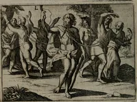 An illustration from Toonneel des menschelikken levens : Of de vernieuwde gulden winkel ; waer in door poëtische, historische, morale, en schriftuurlikke leeringen, den mensche vertoont werdt, hoedanigh hy zijn leven, handel, en wandel, zediglik, eerbaarlik en vermakelik fal overbrengen (1661)
