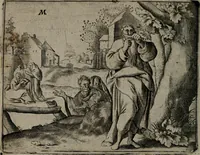 An illustration from Toonneel des menschelikken levens : Of de vernieuwde gulden winkel ; waer in door poëtische, historische, morale, en schriftuurlikke leeringen, den mensche vertoont werdt, hoedanigh hy zijn leven, handel, en wandel, zediglik, eerbaarlik en vermakelik fal overbrengen (1661)