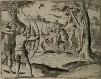 An illustration from Toonneel des menschelikken levens : Of de vernieuwde gulden winkel ; waer in door poëtische, historische, morale, en schriftuurlikke leeringen, den mensche vertoont werdt, hoedanigh hy zijn leven, handel, en wandel, zediglik, eerbaarlik en vermakelik fal overbrengen (1661)