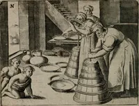 An illustration from Toonneel des menschelikken levens : Of de vernieuwde gulden winkel ; waer in door poëtische, historische, morale, en schriftuurlikke leeringen, den mensche vertoont werdt, hoedanigh hy zijn leven, handel, en wandel, zediglik, eerbaarlik en vermakelik fal overbrengen (1661)
