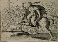 An illustration from Toonneel des menschelikken levens : Of de vernieuwde gulden winkel ; waer in door poëtische, historische, morale, en schriftuurlikke leeringen, den mensche vertoont werdt, hoedanigh hy zijn leven, handel, en wandel, zediglik, eerbaarlik en vermakelik fal overbrengen (1661)