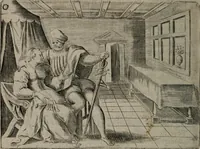 Picture 54 of 76 from Toonneel des menschelikken levens : Of de vernieuwde gulden winkel ; waer in door poëtische, historische, morale, en schriftuurlikke leeringen, den mensche vertoont werdt, hoedanigh hy zijn leven, handel, en wandel, zediglik, eerbaarlik en vermakelik fal overbrengen (1661), leaf 125