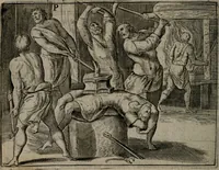 An illustration from Toonneel des menschelikken levens : Of de vernieuwde gulden winkel ; waer in door poëtische, historische, morale, en schriftuurlikke leeringen, den mensche vertoont werdt, hoedanigh hy zijn leven, handel, en wandel, zediglik, eerbaarlik en vermakelik fal overbrengen (1661)