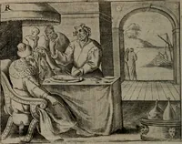 An illustration from Toonneel des menschelikken levens : Of de vernieuwde gulden winkel ; waer in door poëtische, historische, morale, en schriftuurlikke leeringen, den mensche vertoont werdt, hoedanigh hy zijn leven, handel, en wandel, zediglik, eerbaarlik en vermakelik fal overbrengen (1661)