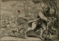 An illustration from Toonneel des menschelikken levens : Of de vernieuwde gulden winkel ; waer in door poëtische, historische, morale, en schriftuurlikke leeringen, den mensche vertoont werdt, hoedanigh hy zijn leven, handel, en wandel, zediglik, eerbaarlik en vermakelik fal overbrengen (1661)