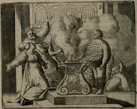 An illustration from Toonneel des menschelikken levens : Of de vernieuwde gulden winkel ; waer in door poëtische, historische, morale, en schriftuurlikke leeringen, den mensche vertoont werdt, hoedanigh hy zijn leven, handel, en wandel, zediglik, eerbaarlik en vermakelik fal overbrengen (1661)