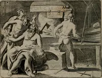 An illustration from Toonneel des menschelikken levens : Of de vernieuwde gulden winkel ; waer in door poëtische, historische, morale, en schriftuurlikke leeringen, den mensche vertoont werdt, hoedanigh hy zijn leven, handel, en wandel, zediglik, eerbaarlik en vermakelik fal overbrengen (1661)