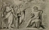 An illustration from Toonneel des menschelikken levens : Of de vernieuwde gulden winkel ; waer in door poëtische, historische, morale, en schriftuurlikke leeringen, den mensche vertoont werdt, hoedanigh hy zijn leven, handel, en wandel, zediglik, eerbaarlik en vermakelik fal overbrengen (1661)