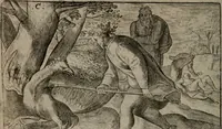 An illustration from Toonneel des menschelikken levens : Of de vernieuwde gulden winkel ; waer in door poëtische, historische, morale, en schriftuurlikke leeringen, den mensche vertoont werdt, hoedanigh hy zijn leven, handel, en wandel, zediglik, eerbaarlik en vermakelik fal overbrengen (1661)