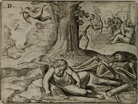 An illustration from Toonneel des menschelikken levens : Of de vernieuwde gulden winkel ; waer in door poëtische, historische, morale, en schriftuurlikke leeringen, den mensche vertoont werdt, hoedanigh hy zijn leven, handel, en wandel, zediglik, eerbaarlik en vermakelik fal overbrengen (1661)