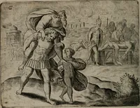 An illustration from Toonneel des menschelikken levens : Of de vernieuwde gulden winkel ; waer in door poëtische, historische, morale, en schriftuurlikke leeringen, den mensche vertoont werdt, hoedanigh hy zijn leven, handel, en wandel, zediglik, eerbaarlik en vermakelik fal overbrengen (1661)