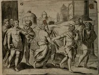 An illustration from Toonneel des menschelikken levens : Of de vernieuwde gulden winkel ; waer in door poëtische, historische, morale, en schriftuurlikke leeringen, den mensche vertoont werdt, hoedanigh hy zijn leven, handel, en wandel, zediglik, eerbaarlik en vermakelik fal overbrengen (1661)