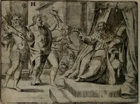 An illustration from Toonneel des menschelikken levens : Of de vernieuwde gulden winkel ; waer in door poëtische, historische, morale, en schriftuurlikke leeringen, den mensche vertoont werdt, hoedanigh hy zijn leven, handel, en wandel, zediglik, eerbaarlik en vermakelik fal overbrengen (1661)