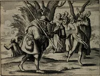 An illustration from Toonneel des menschelikken levens : Of de vernieuwde gulden winkel ; waer in door poëtische, historische, morale, en schriftuurlikke leeringen, den mensche vertoont werdt, hoedanigh hy zijn leven, handel, en wandel, zediglik, eerbaarlik en vermakelik fal overbrengen (1661)