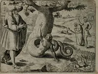 An illustration from Toonneel des menschelikken levens : Of de vernieuwde gulden winkel ; waer in door poëtische, historische, morale, en schriftuurlikke leeringen, den mensche vertoont werdt, hoedanigh hy zijn leven, handel, en wandel, zediglik, eerbaarlik en vermakelik fal overbrengen (1661)