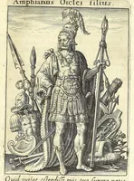 An illustration from Tractatus posthumus Jani Jacobi Boissardi Vesuntini De divinatione & magicis praestigiis : quarum veritas ac vanitas solidè exponitur per descriptionem deorum fatidicorum qui olim responsa dederunt : eorundemque prophetarum, sacerdotum, phoebadum, sybyllarum & divinorum, qui priscis temporibus celebres oraculis exstiterunt ; adjunctis simul omnium effigiebus, ab ipso autore e gemmis, marmoribus, tabulisq[ue] antiquis ad vivum delineatus : jam modo eleganter aeri incisis per Joh. Theodor. de Bry .. (1615)