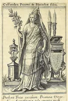 An illustration from Tractatus posthumus Jani Jacobi Boissardi Vesuntini De divinatione & magicis praestigiis : quarum veritas ac vanitas solidè exponitur per descriptionem deorum fatidicorum qui olim responsa dederunt : eorundemque prophetarum, sacerdotum, phoebadum, sybyllarum & divinorum, qui priscis temporibus celebres oraculis exstiterunt ; adjunctis simul omnium effigiebus, ab ipso autore e gemmis, marmoribus, tabulisq[ue] antiquis ad vivum delineatus : jam modo eleganter aeri incisis per Joh. Theodor. de Bry .. (1615)