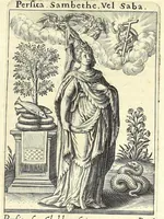 An illustration from Tractatus posthumus Jani Jacobi Boissardi Vesuntini De divinatione & magicis praestigiis : quarum veritas ac vanitas solidè exponitur per descriptionem deorum fatidicorum qui olim responsa dederunt : eorundemque prophetarum, sacerdotum, phoebadum, sybyllarum & divinorum, qui priscis temporibus celebres oraculis exstiterunt ; adjunctis simul omnium effigiebus, ab ipso autore e gemmis, marmoribus, tabulisq[ue] antiquis ad vivum delineatus : jam modo eleganter aeri incisis per Joh. Theodor. de Bry .. (1615)