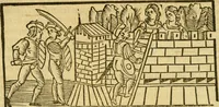 An illustration from Tragicomedia de Calisto y Melibea : en la qual se contiene de mas de su agradable y dulce estilo muchas sentencias filosofales : y avisos muy necessarios para mancebos : mostrandoles los engaños q estan encerrados en seruientes [sic] y alcahuetas : y nuevamente añadidos el tractado de Centurio (1502)