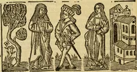 An illustration from Tragicomedia de Calisto y Melibea : en la qual se contiene de mas de su agradable y dulce estilo muchas sentencias filosofales : y avisos muy necessarios para mancebos : mostrandoles los engaños q estan encerrados en seruientes [sic] y alcahuetas : y nuevamente añadidos el tractado de Centurio (1502)