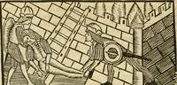 An illustration from Tragicomedia de Calisto y Melibea : en la qual se contiene de mas de su agradable y dulce estilo muchas sentencias filosofales : y avisos muy necessarios para mancebos : mostrandoles los engaños q estan encerrados en seruientes [sic] y alcahuetas : y nuevamente añadidos el tractado de Centurio (1502)