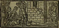 An illustration from Tragicomedia de Calisto y Melibea : enla qual se co[n]tiene de mas de su agradable [y] dulce estilo, muchas sente[n]cias filosofales [y] auisos muy necessarios para ma[n]cebos, mostra[n]doles los engaños q[ue] esta[n] encerrados en seruientes [y] alcahuetas, [y] nueuame[n]te añadido el tractado d[e] ce[n]turio (1534)