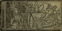 An illustration from Tragicomedia de Calisto y Melibea : enla qual se co[n]tiene de mas de su agradable [y] dulce estilo, muchas sente[n]cias filosofales [y] auisos muy necessarios para ma[n]cebos, mostra[n]doles los engaños q[ue] esta[n] encerrados en seruientes [y] alcahuetas, [y] nueuame[n]te añadido el tractado d[e] ce[n]turio (1534)