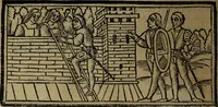 An illustration from Tragicomedia de Calisto y Melibea : enla qual se co[n]tiene de mas de su agradable [y] dulce estilo, muchas sente[n]cias filosofales [y] auisos muy necessarios para ma[n]cebos, mostra[n]doles los engaños q[ue] esta[n] encerrados en seruientes [y] alcahuetas, [y] nueuame[n]te añadido el tractado d[e] ce[n]turio (1534)