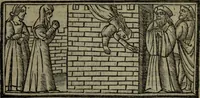 An illustration from Tragicomedia de Calisto y Melibea : enla qual se co[n]tiene de mas de su agradable [y] dulce estilo, muchas sente[n]cias filosofales [y] auisos muy necessarios para ma[n]cebos, mostra[n]doles los engaños q[ue] esta[n] encerrados en seruientes [y] alcahuetas, [y] nueuame[n]te añadido el tractado d[e] ce[n]turio (1534)