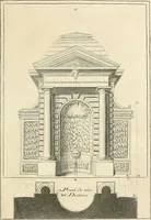 An illustration from Traité de perspective a l'usage des artistes : où l'on démontre géométriquement toutes les pratiques de cette science, & où l'on enseigne, selon la méthode de M. le Clerc, à mettre toutes sortes d'objets en perspective, leur reverbération dans l'eau, & leurs ombres, tant au soleil qu'au flambeau (1750)