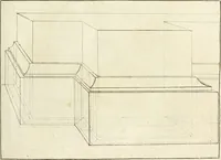 An illustration from Traité de perspective a l'usage des artistes : où l'on démontre géométriquement toutes les pratiques de cette science, & où l'on enseigne, selon la méthode de M. le Clerc, à mettre toutes sortes d'objets en perspective, leur reverbération dans l'eau, & leurs ombres, tant au soleil qu'au flambeau (1750)