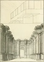 An illustration from Traité de perspective a l'usage des artistes : où l'on démontre géométriquement toutes les pratiques de cette science, & où l'on enseigne, selon la méthode de M. le Clerc, à mettre toutes sortes d'objets en perspective, leur reverbération dans l'eau, & leurs ombres, tant au soleil qu'au flambeau (1750)