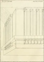 An illustration from Traité de perspective a l'usage des artistes : où l'on démontre géométriquement toutes les pratiques de cette science, & où l'on enseigne, selon la méthode de M. le Clerc, à mettre toutes sortes d'objets en perspective, leur reverbération dans l'eau, & leurs ombres, tant au soleil qu'au flambeau (1750)