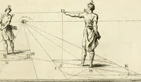 An illustration from Traité de perspective a l'usage des artistes : où l'on démontre géométriquement toutes les pratiques de cette science, & où l'on enseigne, selon la méthode de M. le Clerc, à mettre toutes sortes d'objets en perspective, leur reverbération dans l'eau, & leurs ombres, tant au soleil qu'au flambeau (1750)