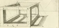 An illustration from Traité de perspective a l'usage des artistes : où l'on démontre géométriquement toutes les pratiques de cette science, & où l'on enseigne, selon la méthode de M. le Clerc, à mettre toutes sortes d'objets en perspective, leur reverbération dans l'eau, & leurs ombres, tant au soleil qu'au flambeau (1750)