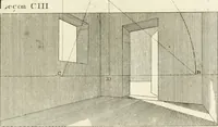 An illustration from Traité de perspective a l'usage des artistes : où l'on démontre géométriquement toutes les pratiques de cette science, & où l'on enseigne, selon la méthode de M. le Clerc, à mettre toutes sortes d'objets en perspective, leur reverbération dans l'eau, & leurs ombres, tant au soleil qu'au flambeau (1750)