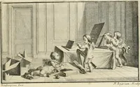 An illustration from Traité de perspective a l'usage des artistes : où l'on démontre géométriquement toutes les pratiques de cette science, & où l'on enseigne, selon la méthode de M. le Clerc, à mettre toutes sortes d'objets en perspective, leur reverbération dans l'eau, & leurs ombres, tant au soleil qu'au flambeau (1750)