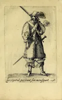 Picture 12 of 20 from Traité de l'exercice militaire : ou est l'instruction des jeux de toutes sortes d'armes, & celuy du drapeau : auec vne methode tres-facile pour faire faire l'exercice aux soldats, & dresser toutes sortes de bataillons : ensemble les deuoirs des generaux d'armée, des majors, capitaines, lieutenans, enseignes, sergens, caporaulx, ansepassades, des soldats, & plusieurs autres discours de l'art militaire (1650), leaf 145