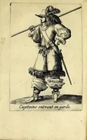 An illustration from Traité de l'exercice militaire : ou est l'instruction des jeux de toutes sortes d'armes, & celuy du drapeau : auec vne methode tres-facile pour faire faire l'exercice aux soldats, & dresser toutes sortes de bataillons : ensemble les deuoirs des generaux d'armée, des majors, capitaines, lieutenans, enseignes, sergens, caporaulx, ansepassades, des soldats, & plusieurs autres discours de l'art militaire (1650)