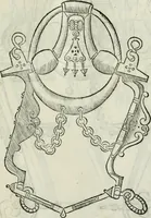 An illustration from Trattato dell'imbrigliare, maneggiare, et ferrare cavalli : diviso in tre parti, con alcvni discorsi sopra la natura di caualli, con disegni di briglie, maneggi, & di caualieri a cauallo, & de ferri d'esso (1556)