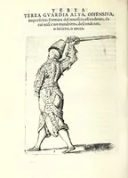 An illustration from Trattato dello schermo d'Angelo Vizani dal Montone bolognese : nel quale discorre intorno all'eccellenza dell'armi, & delle lettere, & intorno all'offesa, & difesa : et insegna vno schermo di spada sola sicuro, e singolare : con vna tauola copiosissma (1588)