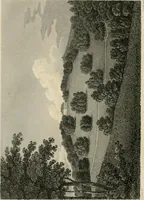 An illustration from A treatise on forming, improving, and managing country residences : and on the choice of situations appropriate to every class of purchasers, in all which the object in view is to unite in a better manner than has hitherto been done, a taste founded in nature with economy and utility, in constructing or improving mansions, and other rural buildings, so as to combine architectural fitness with picturesque effect ... : with an appendix, containing an enquiry into the utility and merits of Mr. Repton's mode of shewing effects by slides and sketches, and strictures on his opinions and practice in landscape gardening : illustrated by descriptions of scenery and buildings, by references to country seats, and passages of country in most parts of Great Britain, and by thirty-two engravings (1806)