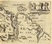 An illustration from Tre nauigationi fatte dagli Olandesi, e Zelandesi al Settentrione nella Noruegia, Moscouia, e Tartaria verso il Catai, e regno de'Sini, doue scopersero il mare di Veygatz, la Nuoua Zembla, et ... la Groenlandia. ... (1599)